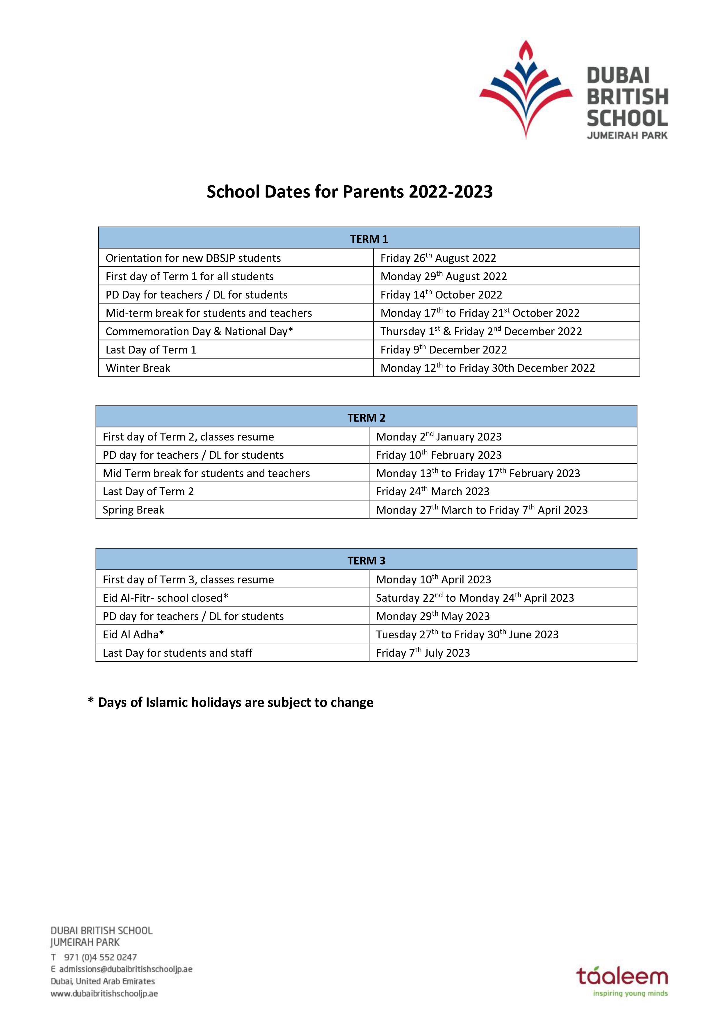 Calendar For Parents 2022   2023 (2) 